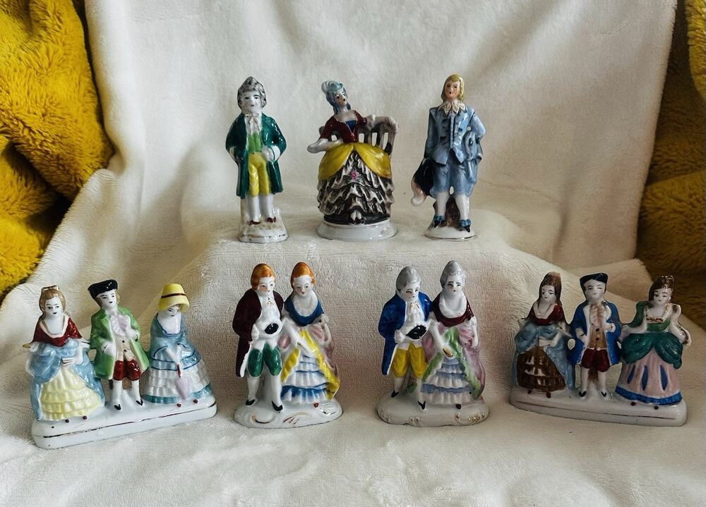 Lot Of 7 Vintage Porcelain Victorian Colonial Figurines Occupied Japan Mini Set
